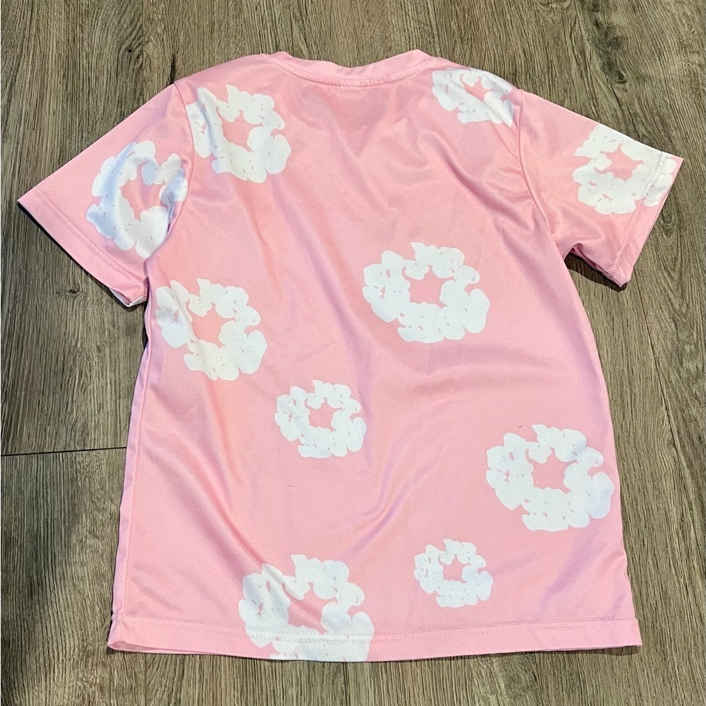 Denim Tears-like Pink Graphic T-Shirt White Floral Print XS EUC not authentic - Picture 2 of 3